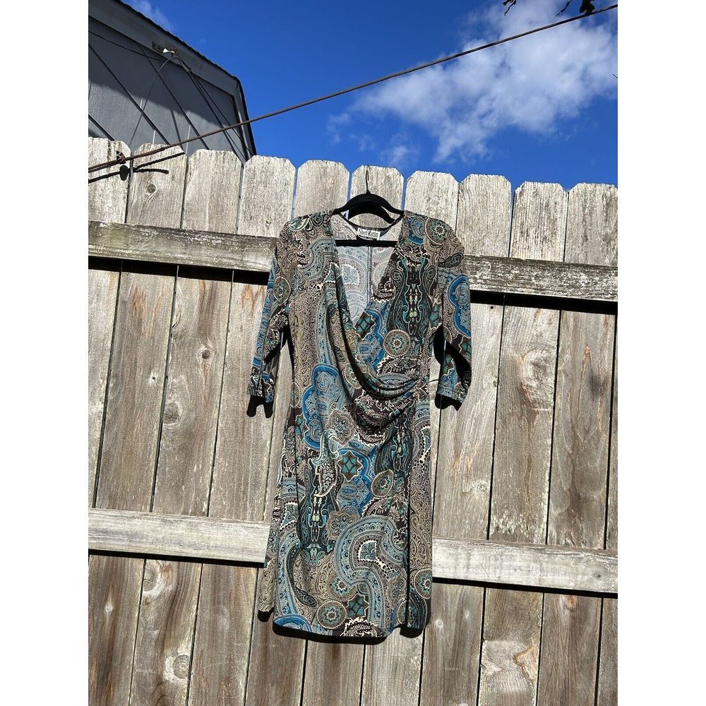 Sheri Martin Woman SZ 12 Faux Wrap Paisley Vintage Cottage Blue Brown Fall Fairy